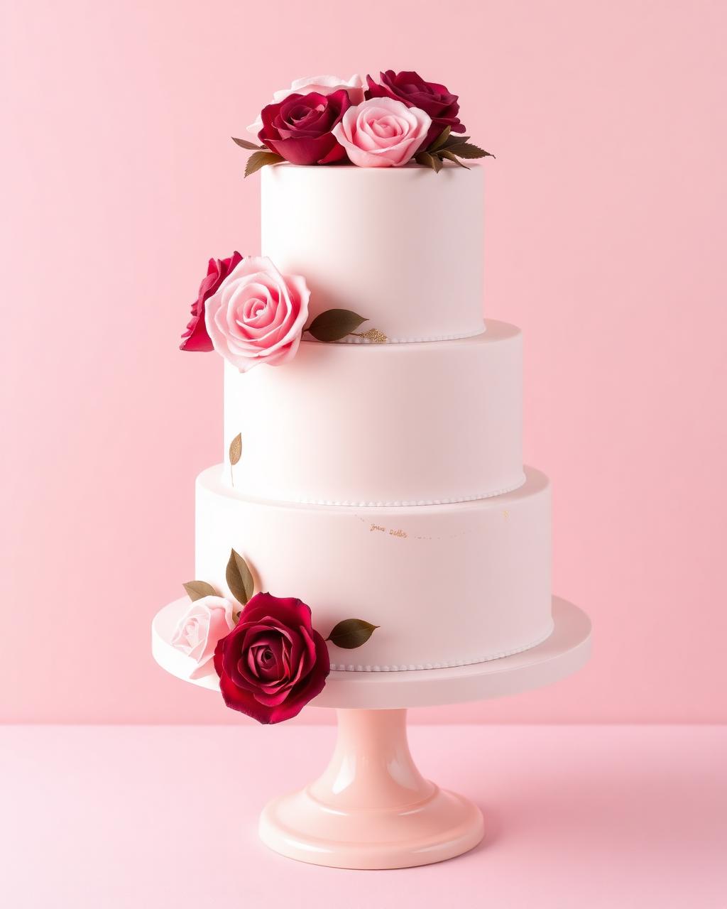 Three tier pastel pink celebration cake with roses
