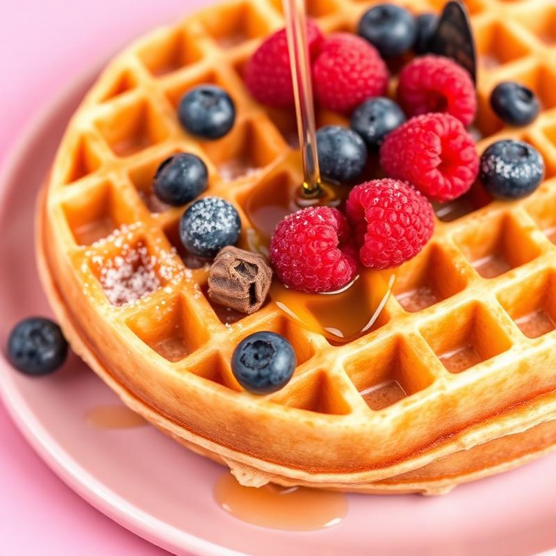 Classic berry waffle with maple syrup